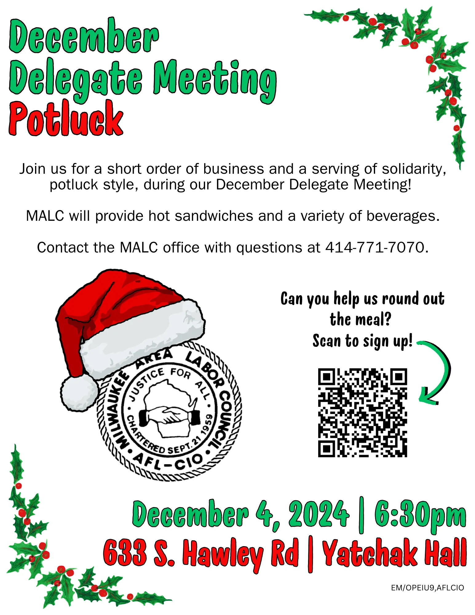 December Delegate Meeting Potluck