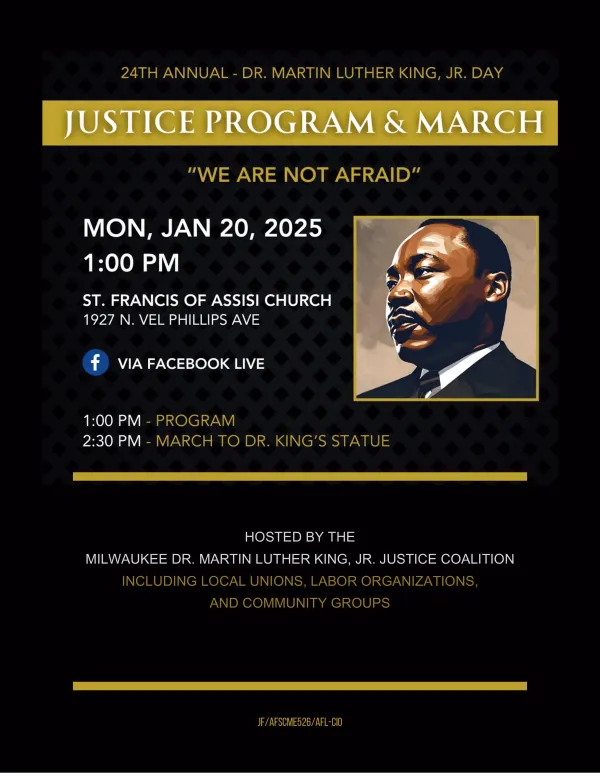 Dr. MLK Jr. Day March and Justice Program on January 20th. Event begins at 1:00pm at St. Francis of Assisi Church