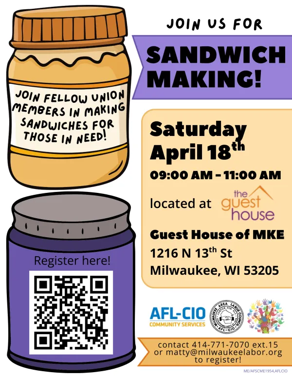 Sandwich Making flyer for April 18th @ 9:00 AM at the Guest House of Milwaukee