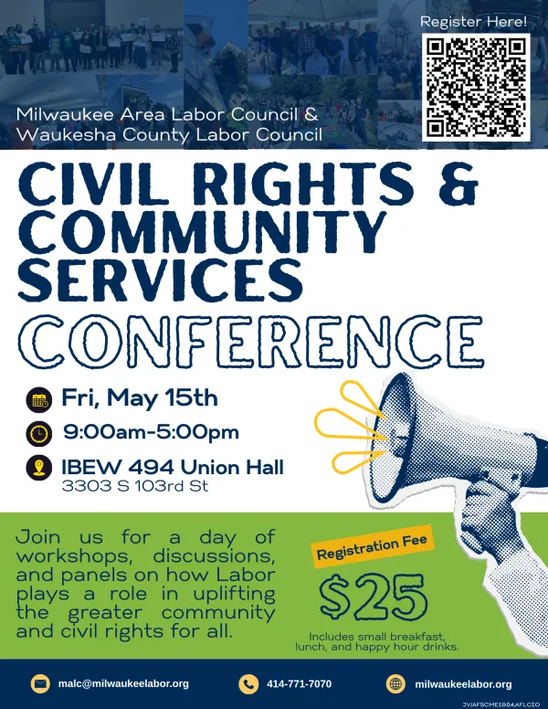 CRCS Conference flyer details: May 15th from 9a-5p at IBEW 494 Union Hall