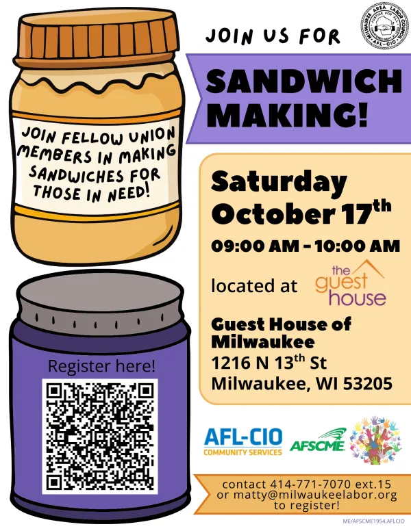 Sandwich Making flyer for October 17th @ 9:00 AM at the Guest House of Milwaukee