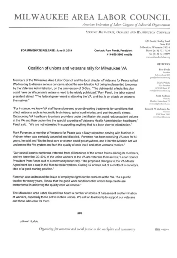 Milwaukee VA, AFGE 3, Mission Act, Master Agreement