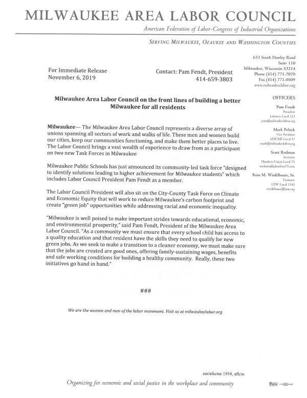 MPS, Milwaukee Public Schools, City-County Task Force on Climate and Economic Equity