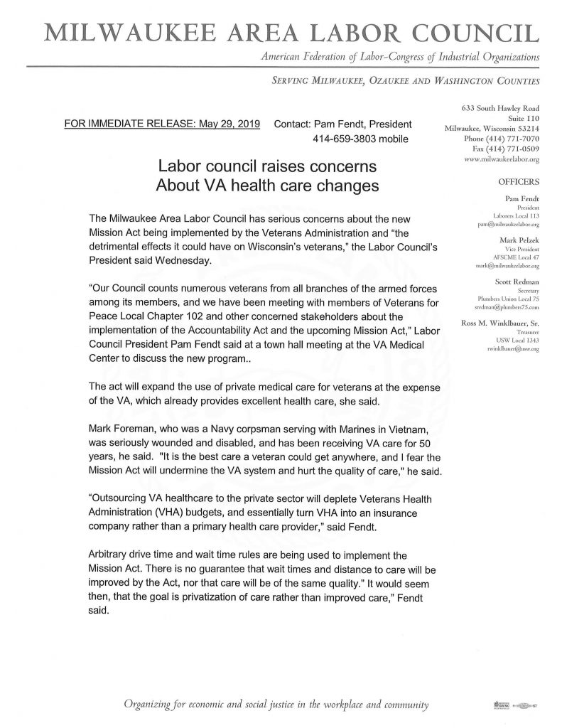 Labor Council raises concerns about VA health care changes