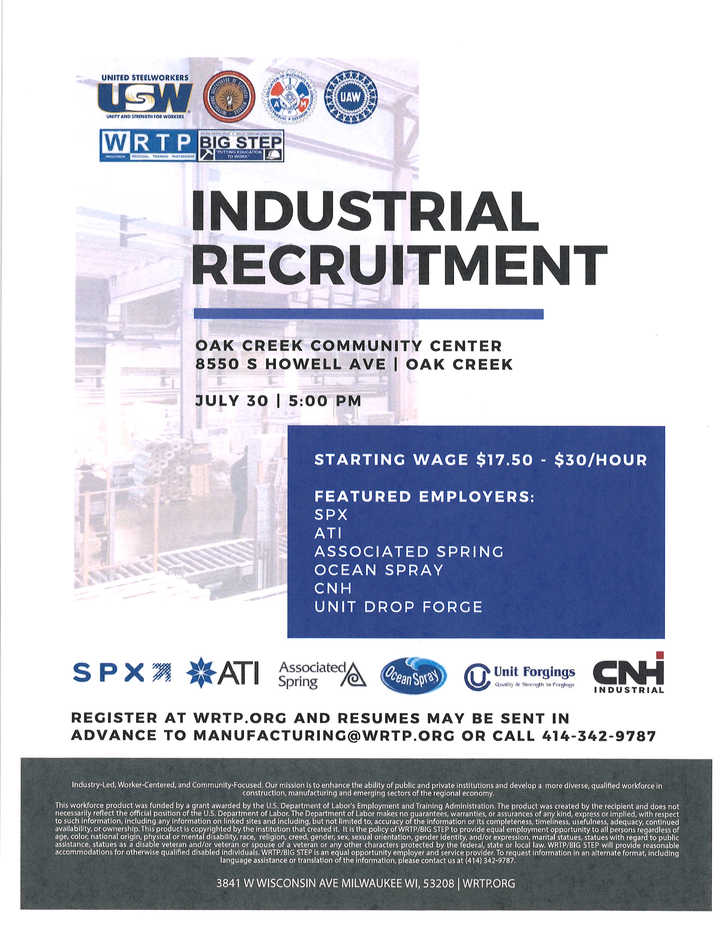 Industrial Recruitment- July 30