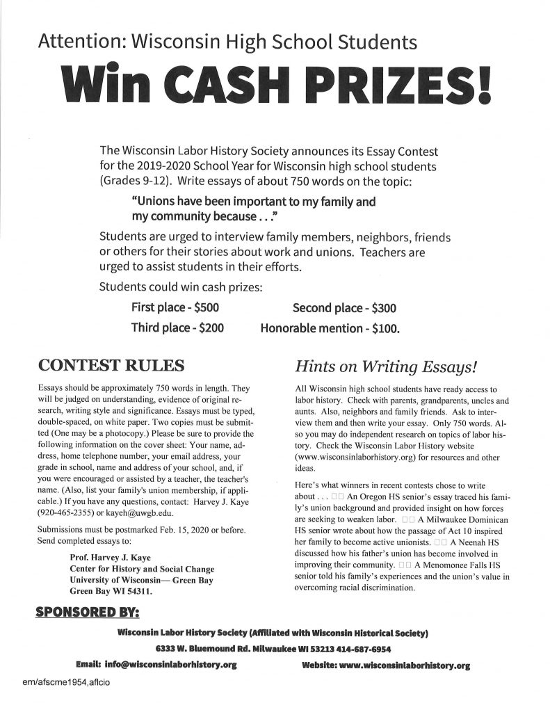 Wisconsin Labor History Society Annual Essay Contest