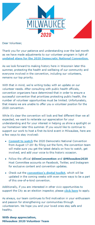 CANCELLED- 2020 DNC Labor Volunteer Opportunities