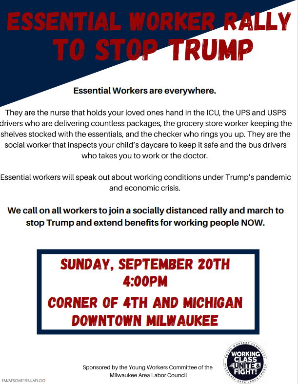 Essential Worker Rally to Stop Trump- Sunday, September 20