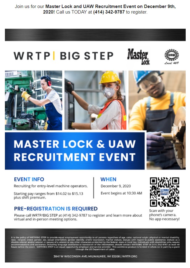 WRTP/BIGSTEP and UAW 469 Recruitment at Masterlock