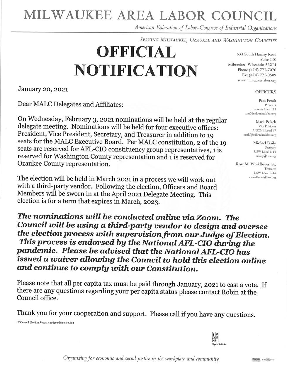 Notice of Election