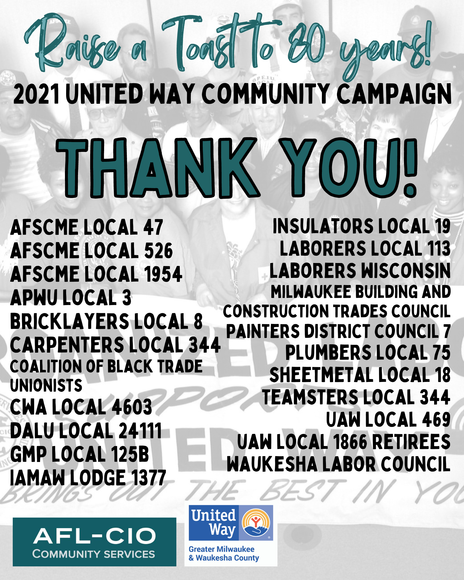 2021 United Way Community Campaign Labor Donors