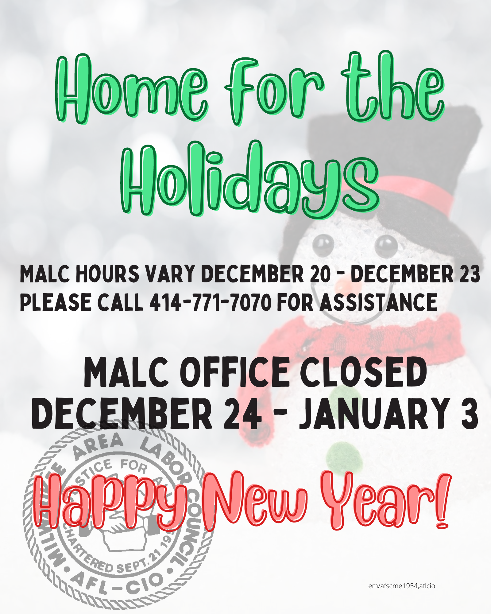 MALC Holiday Office Hours