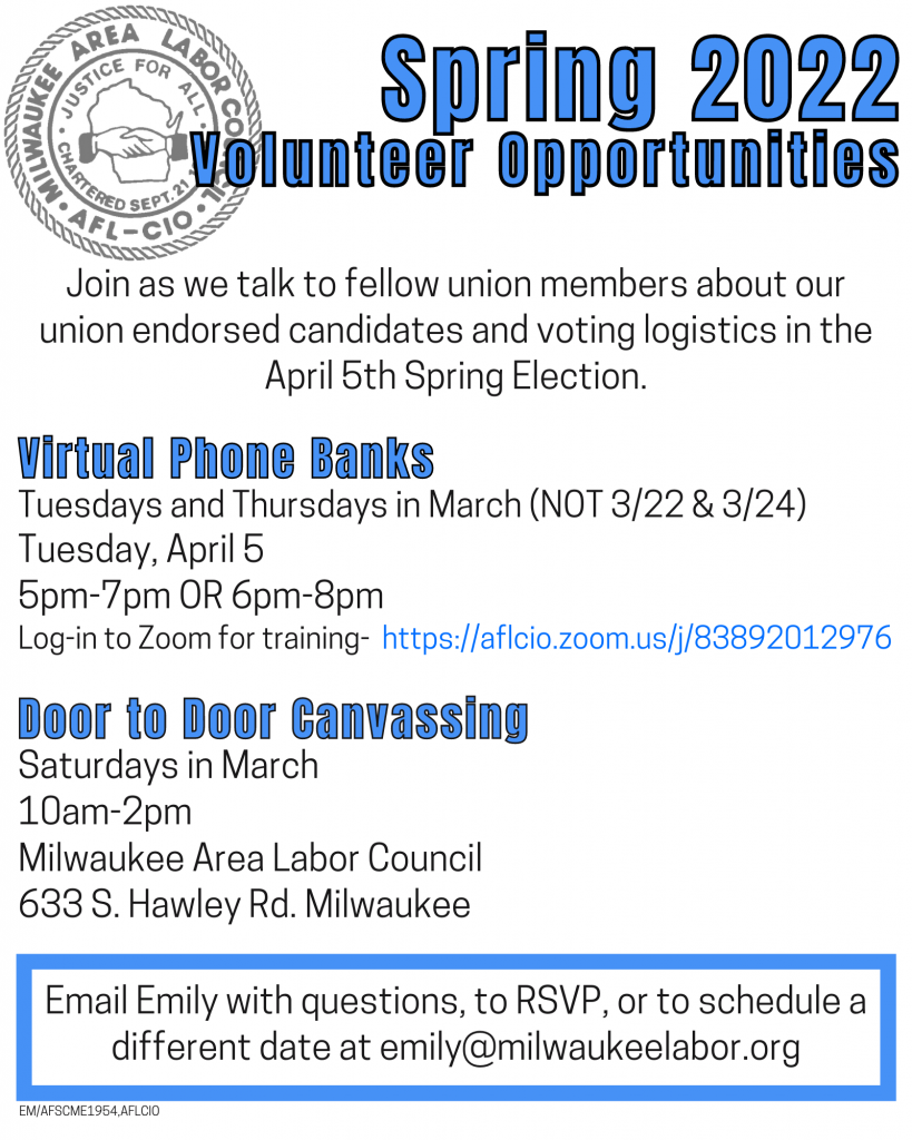 Spring Election Volunteer Opportunities Milwaukee Area Labor Council