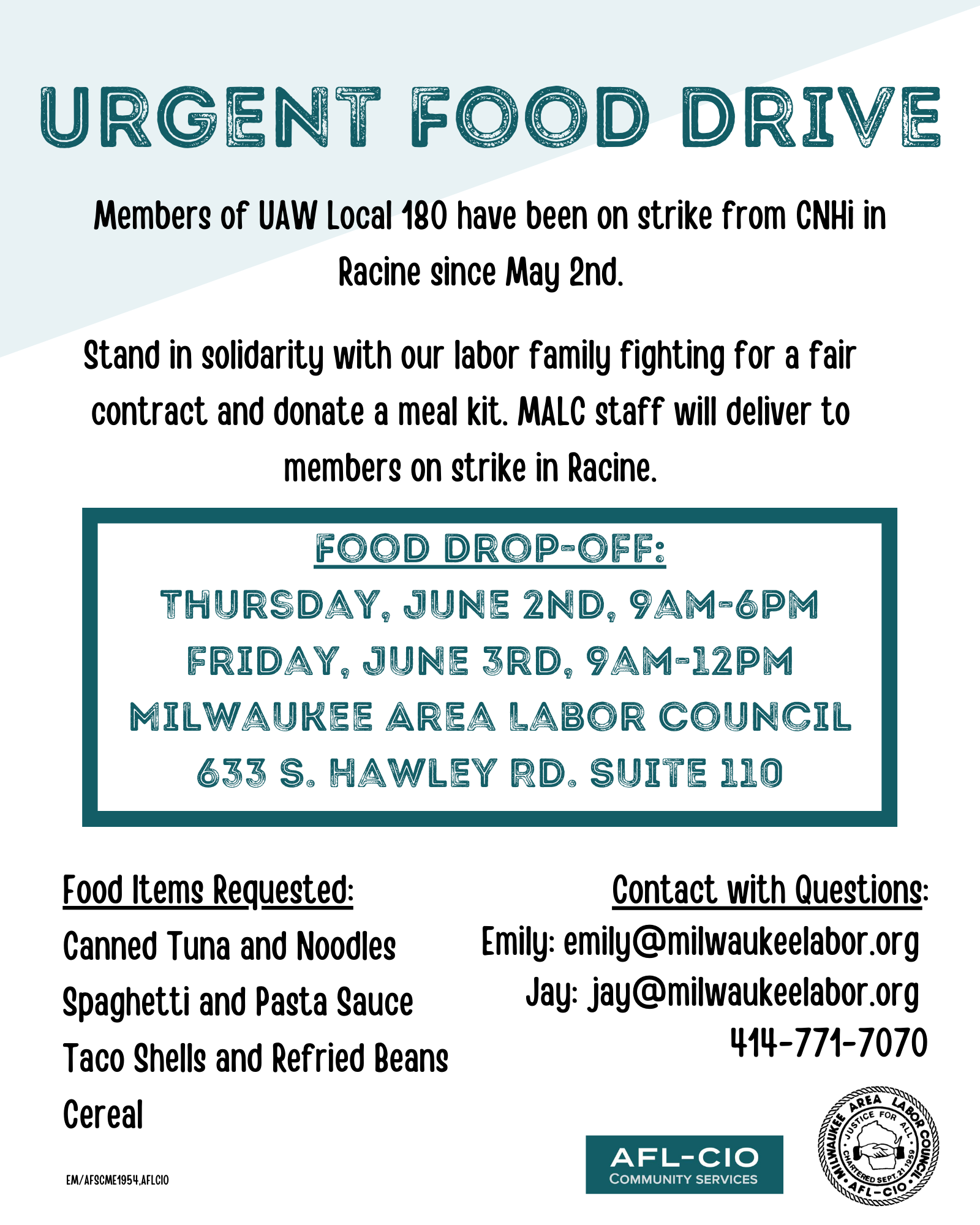 Urgent Food Drive for Members on Strike